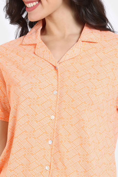 Zivame Pixel Play Knit Cotton Pyjama Set - Mock Orange — image 5